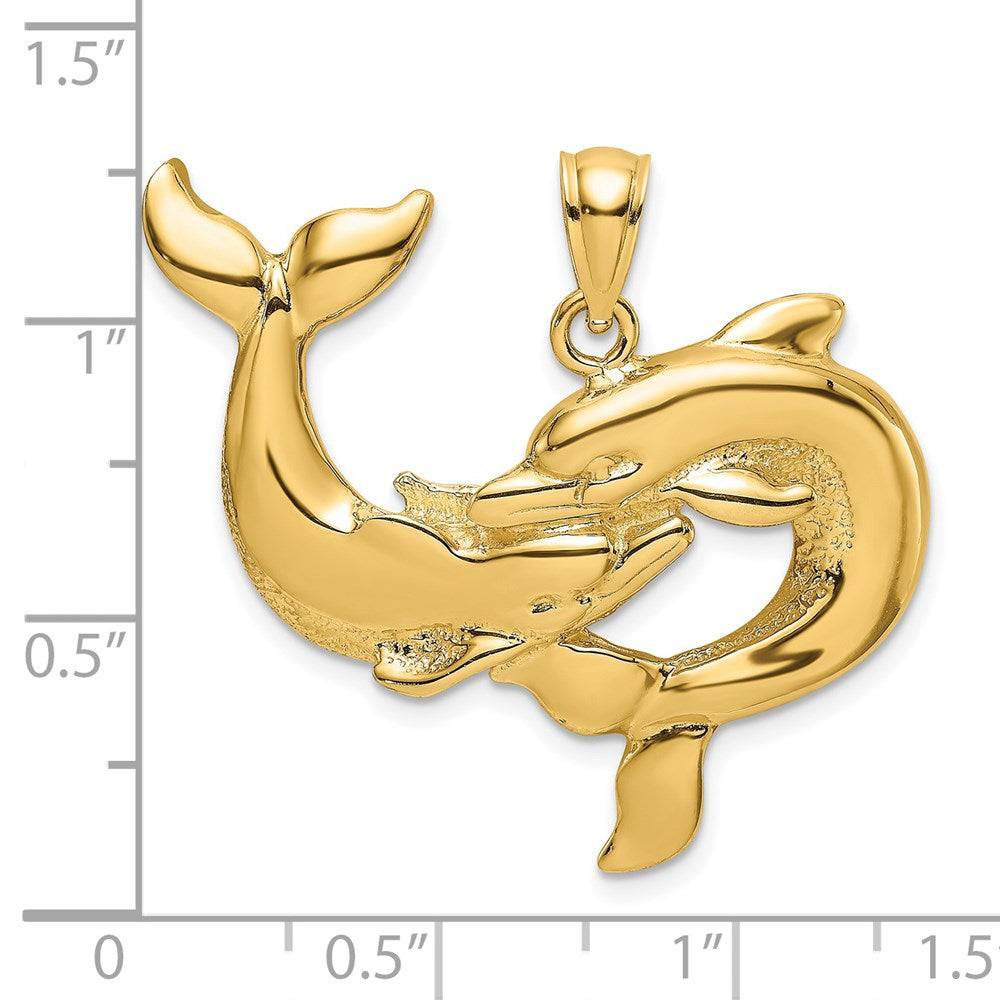Million Charms 14K Yellow Gold Themed Polished Two Dolphins Together Charm