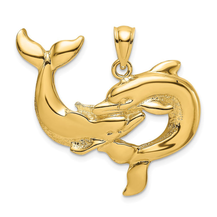 Million Charms 14K Yellow Gold Themed Polished Two Dolphins Together Charm