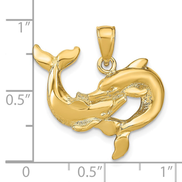 Million Charms 14K Yellow Gold Themed Dolphins Pendant