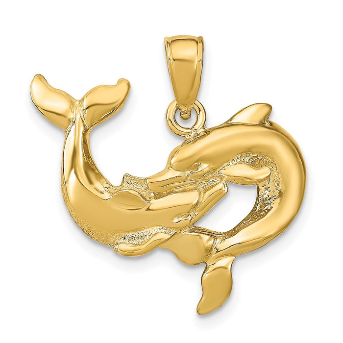 Million Charms 14K Yellow Gold Themed Dolphins Pendant