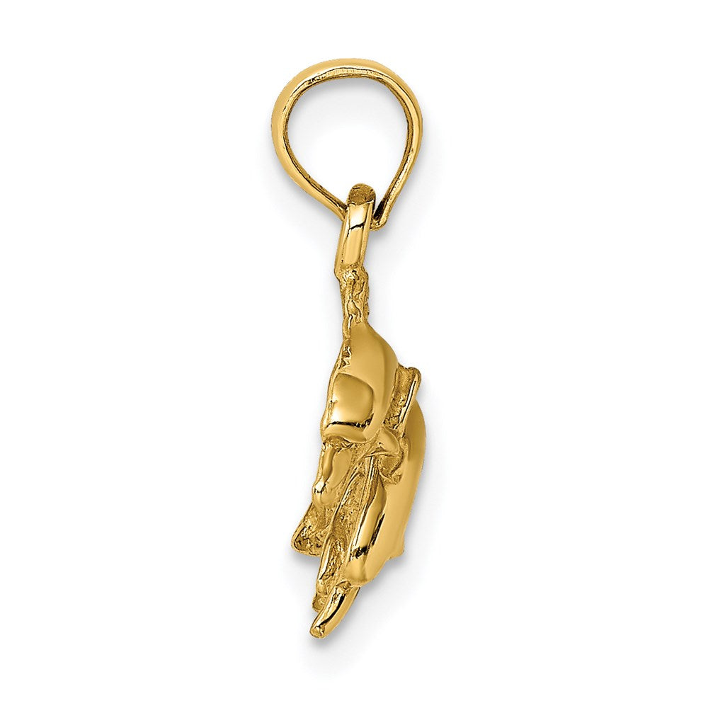 Million Charms 14K Yellow Gold Themed 2-D & Polished Double Dolphins Jumping Left Charm