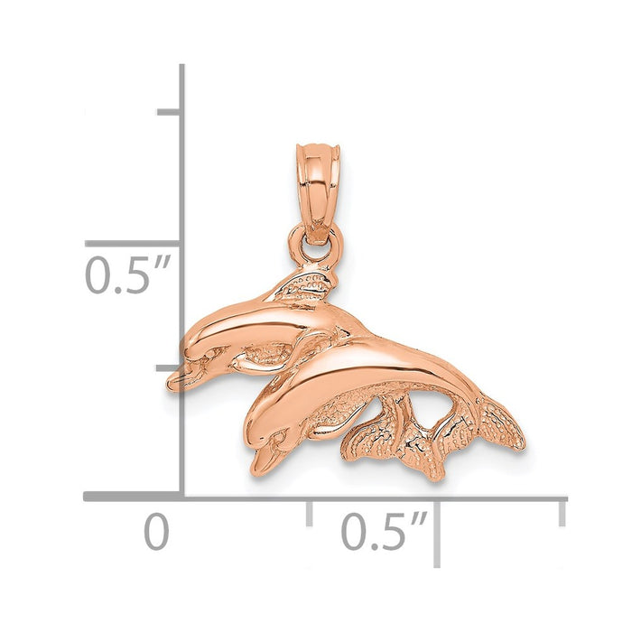 Million Charms 14K Rose Gold Themed & Polished Double Dolphins Jumping Left Charm