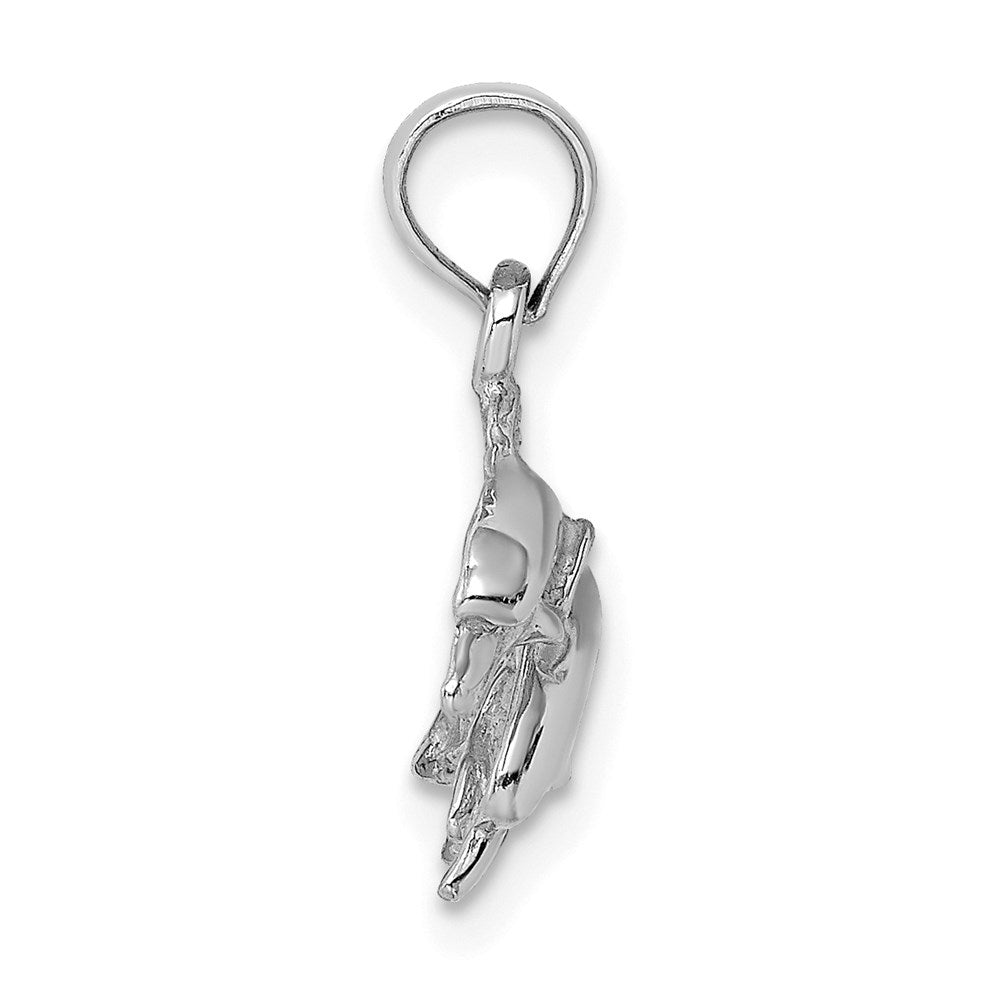 Million Charms 14K White Gold Themed & Polished Double Dolphins Jumping Left Charm