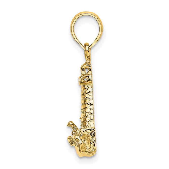 Million Charms 14K Yellow Gold Themed 2-D Lighthouse With Waves & Buildings Charm