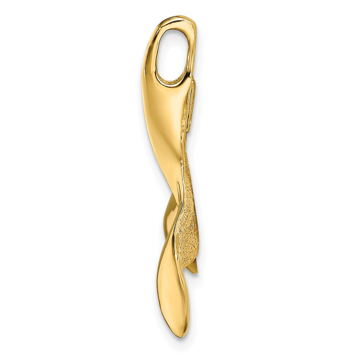 Million Charms 14K Yellow Gold Themed 3-D Polished & Textured Whale Tail Charm