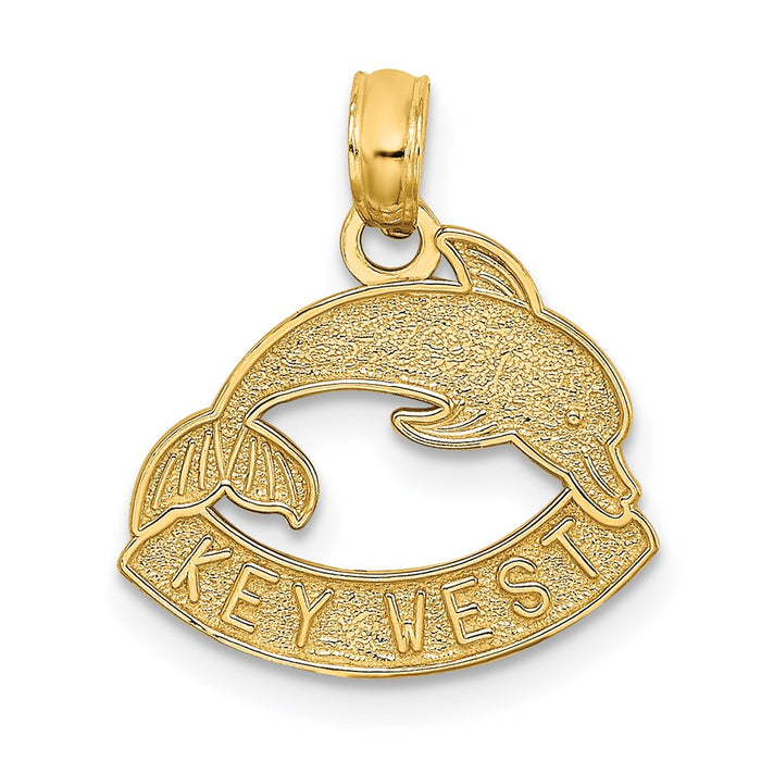 Million Charms 14K Yellow Gold Themed Textured Key West Banner With Dolphin Charm