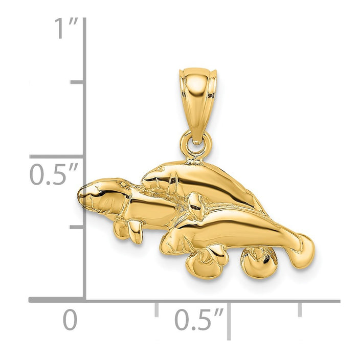 Million Charms 14K Yellow Gold Themed Polished Triple Manatee Charm