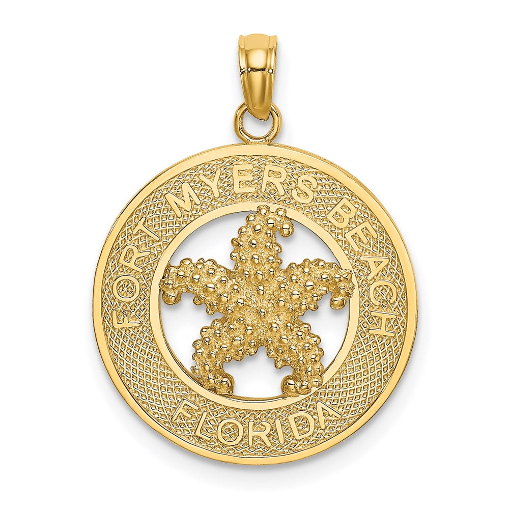Million Charms 14K Yellow Gold Themed Fort Myers Beach Fl Frame With Nautical Starfish Charm