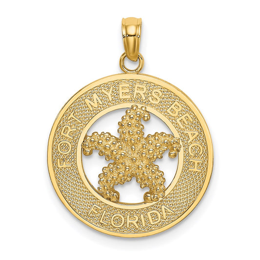 Million Charms 14K Yellow Gold Themed Fort Myers Beach Fl Frame With Nautical Starfish Charm