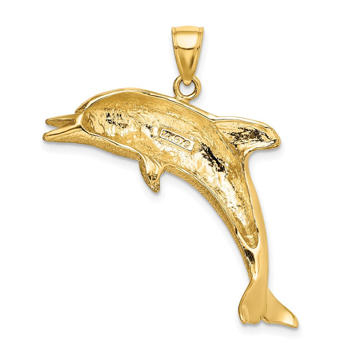 Million Charms 14K Yellow Gold Themed 2-D & Polished Dolphin Jumping Charm