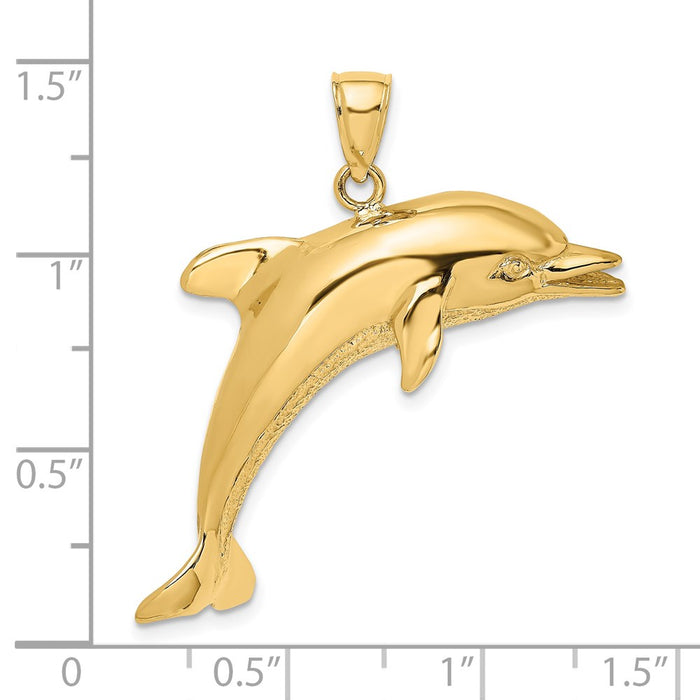 Million Charms 14K Yellow Gold Themed 2-D & Polished Dolphin Jumping Charm