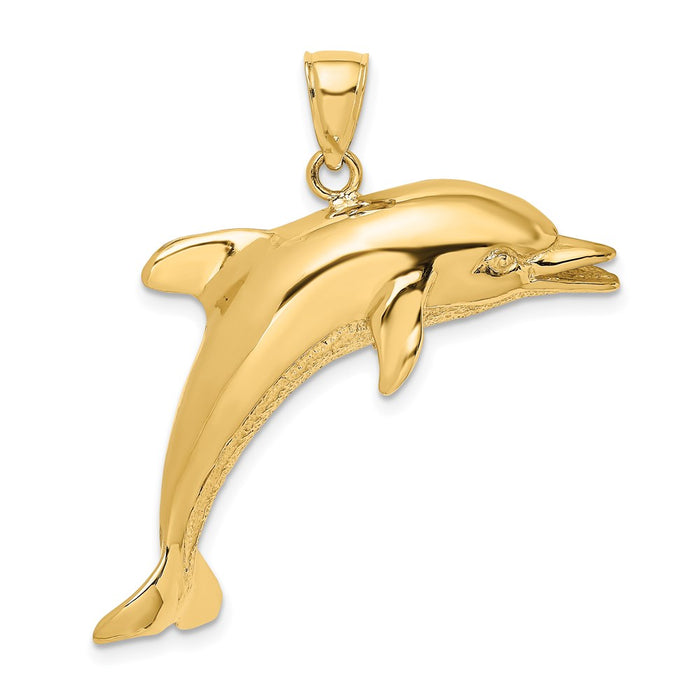 Million Charms 14K Yellow Gold Themed 2-D & Polished Dolphin Jumping Charm