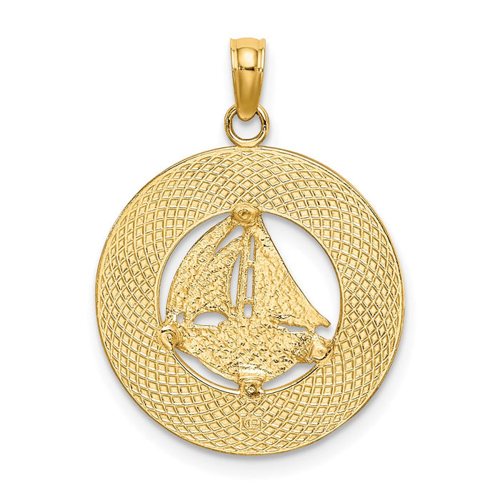 Million Charms 14K Yellow Gold Themed Pentwater, Mi Round Frame With Nautical Sailboat Charm