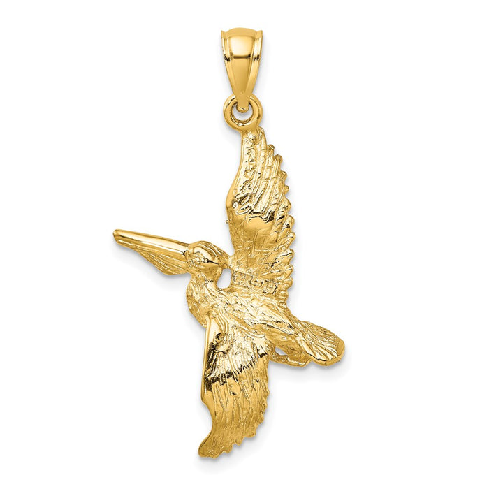 Million Charms 14K Yellow Gold Themed 3-D Pelican Flying Charm
