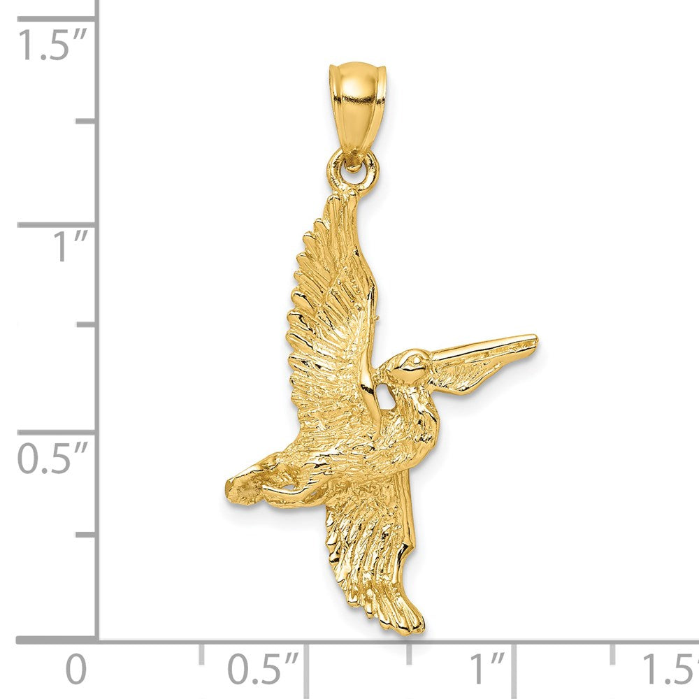 Million Charms 14K Yellow Gold Themed 3-D Pelican Flying Charm
