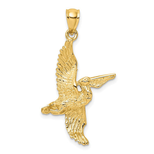 Million Charms 14K Yellow Gold Themed 3-D Pelican Flying Charm