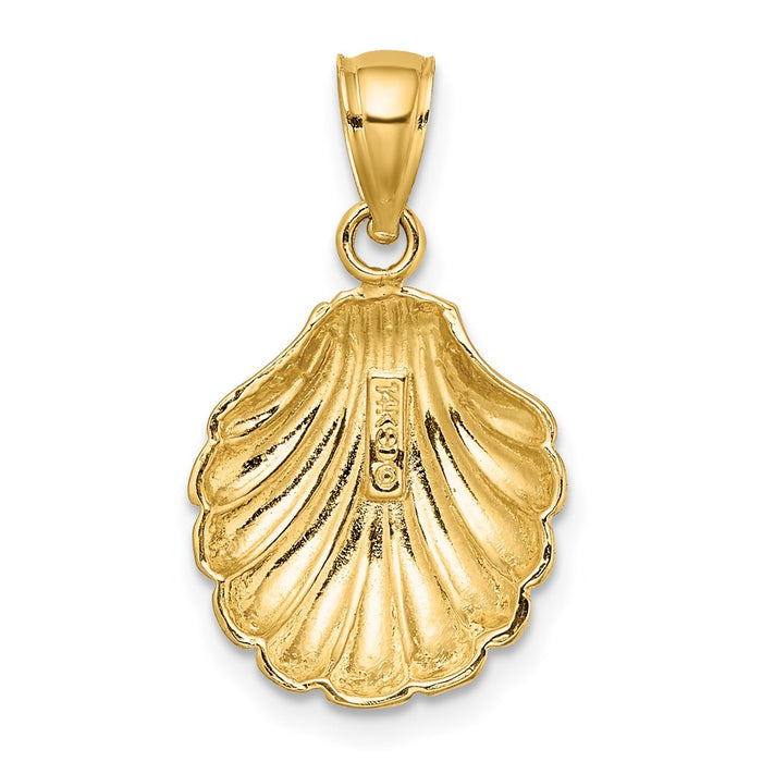 Million Charms 14K Yellow Gold Themed Polished 2-D Scallop Shell Charm