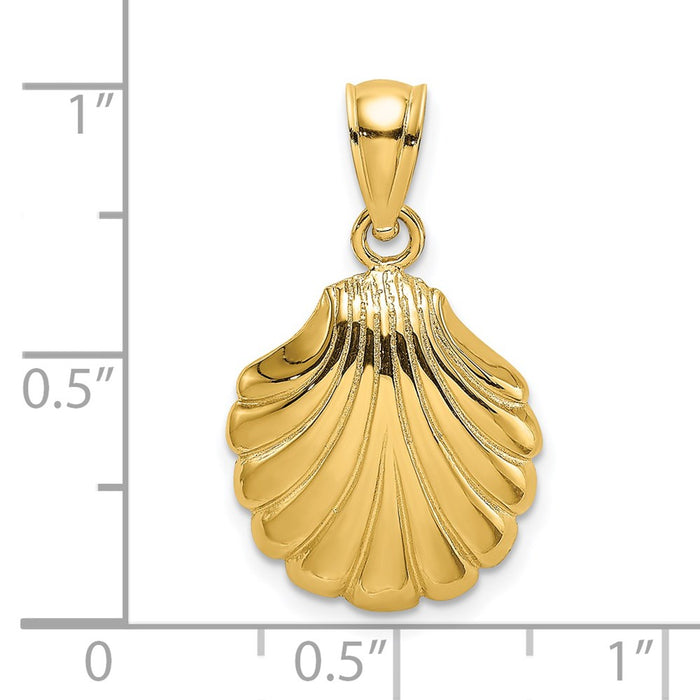 Million Charms 14K Yellow Gold Themed Polished 2-D Scallop Shell Charm