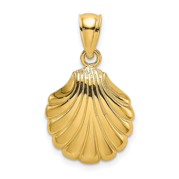 Million Charms 14K Yellow Gold Themed Polished 2-D Scallop Shell Charm