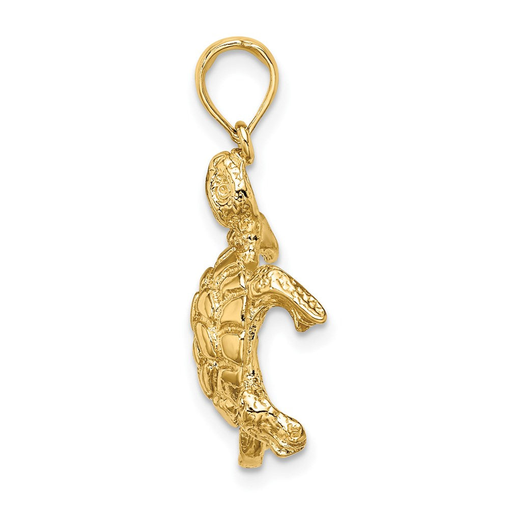 Million Charms 14K Yellow Gold Themed 2-D Polished & Textured Turtle Charm