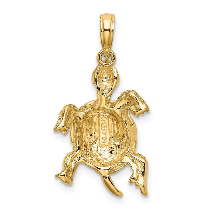 Million Charms 14K Yellow Gold Themed 2-D Polished & Textured Turtle Charm