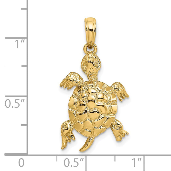 Million Charms 14K Yellow Gold Themed 2-D Polished & Textured Turtle Charm