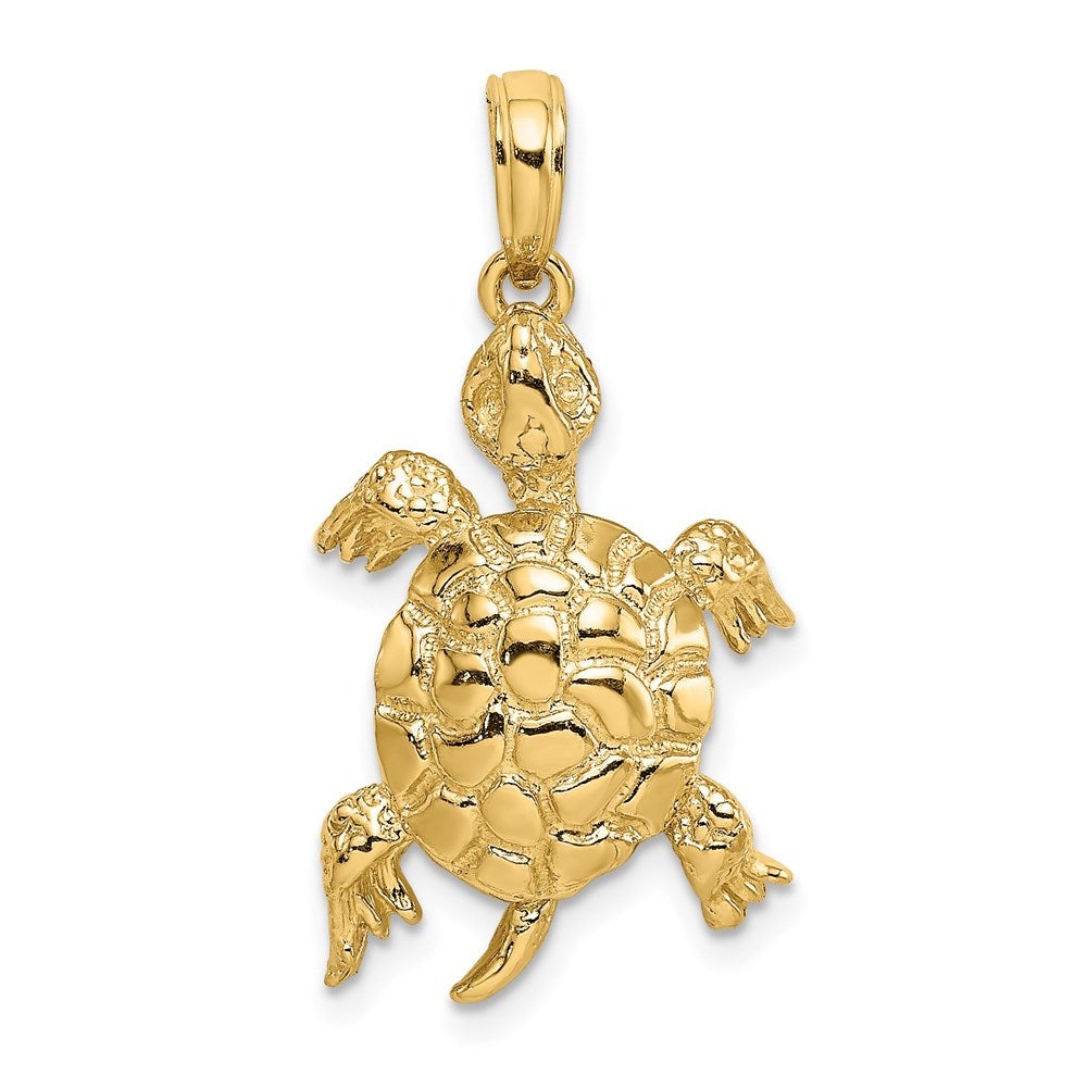 Million Charms 14K Yellow Gold Themed 2-D Polished & Textured Turtle Charm