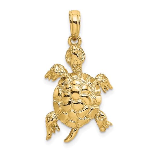 Million Charms 14K Yellow Gold Themed 2-D Polished & Textured Turtle Charm