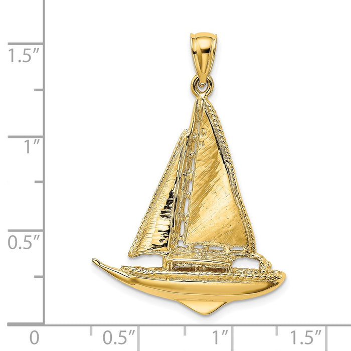 Million Charms 14K Yellow Gold Themed 3-D & Polished Nautical Sailboat Charm