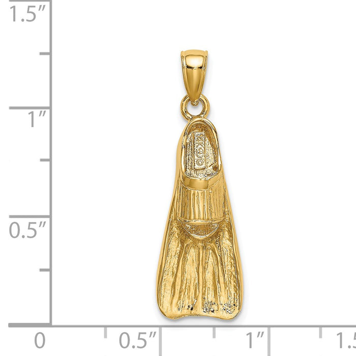 Million Charms 14K Yellow Gold Themed 3-D Scuba Flipper Charm