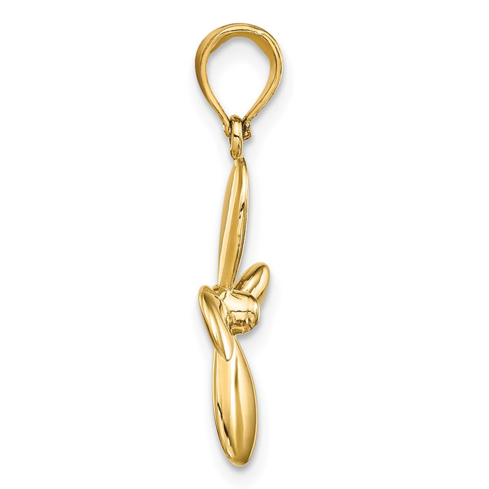 Million Charms 14K Yellow Gold Themed 3-D With 4 Blades Propeller Charm