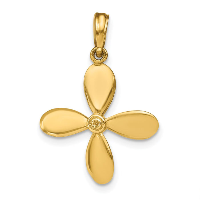 Million Charms 14K Yellow Gold Themed 3-D With 4 Blades Propeller Charm