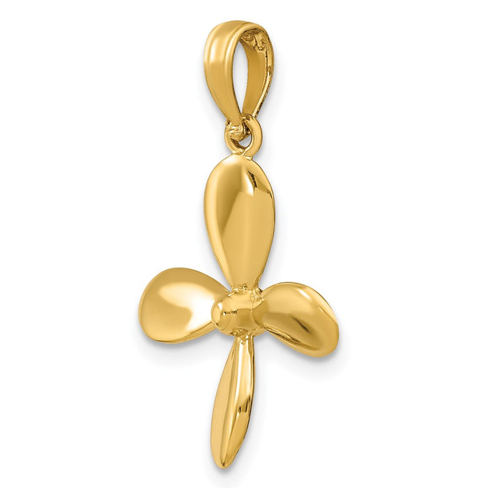 Million Charms 14K Yellow Gold Themed 3-D With 4 Blades Propeller Charm