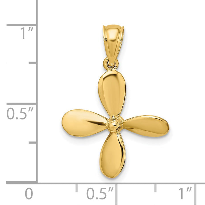 Million Charms 14K Yellow Gold Themed 3-D With 4 Blades Propeller Charm