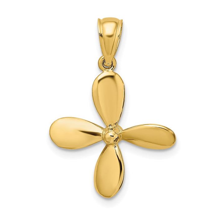 Million Charms 14K Yellow Gold Themed 3-D With 4 Blades Propeller Charm