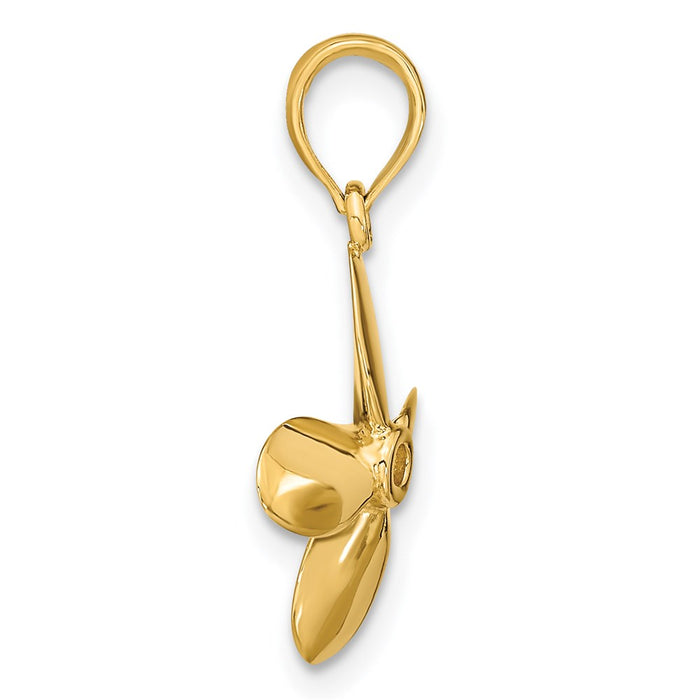 Million Charms 14K Yellow Gold Themed 3-D With 4 Blades Propeller Charm