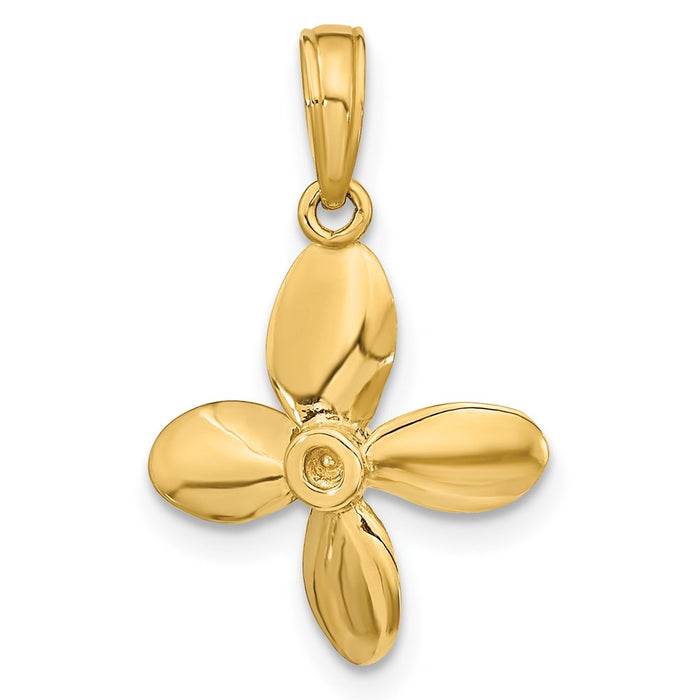 Million Charms 14K Yellow Gold Themed 3-D With 4 Blades Propeller Charm