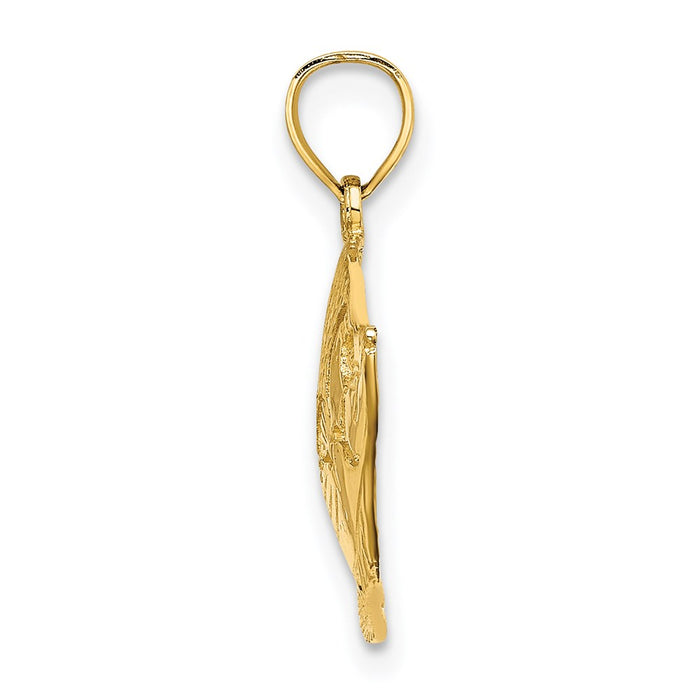 Million Charms 14K Yellow Gold Themed 2-D Polished & Textured Fish Charm