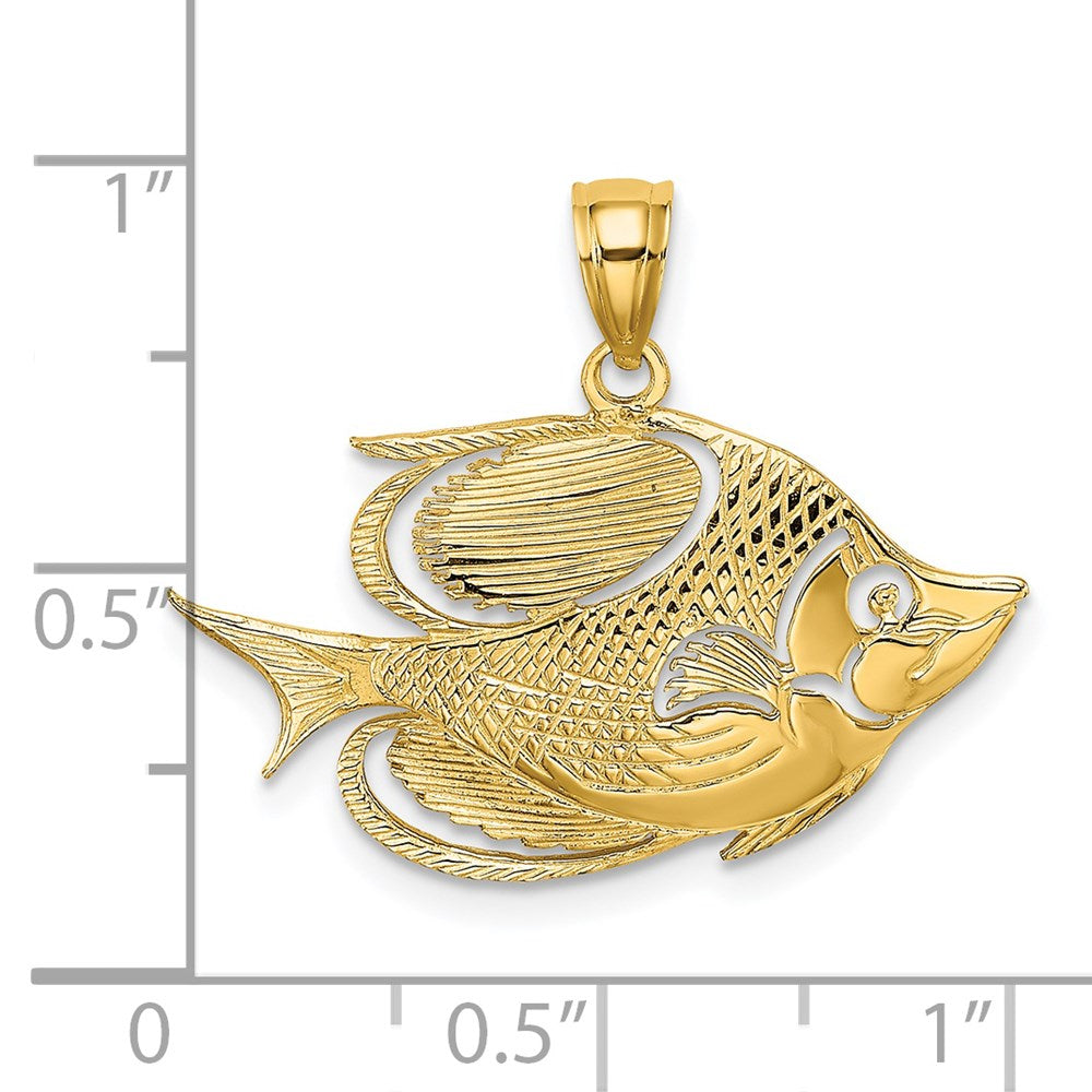 Million Charms 14K Yellow Gold Themed 2-D Polished & Textured Fish Charm
