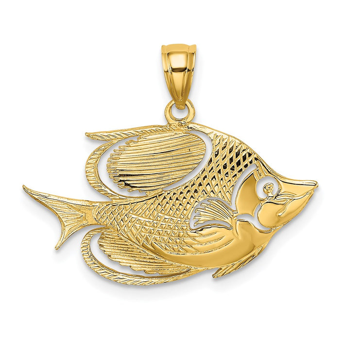 Million Charms 14K Yellow Gold Themed 2-D Polished & Textured Fish Charm