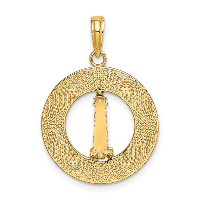 Million Charms 14K Yellow Gold Themed Pentwater, Mi Round Frame With Lighthouse Charm