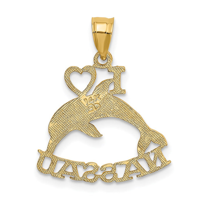 Million Charms 14K Yellow Gold Themed I Heart Nassau With Dolphin Charm