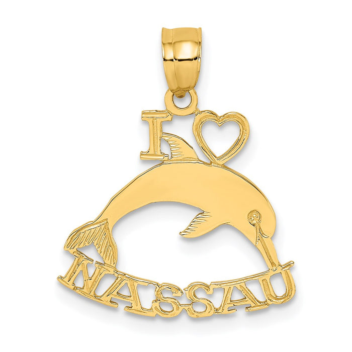 Million Charms 14K Yellow Gold Themed I Heart Nassau With Dolphin Charm