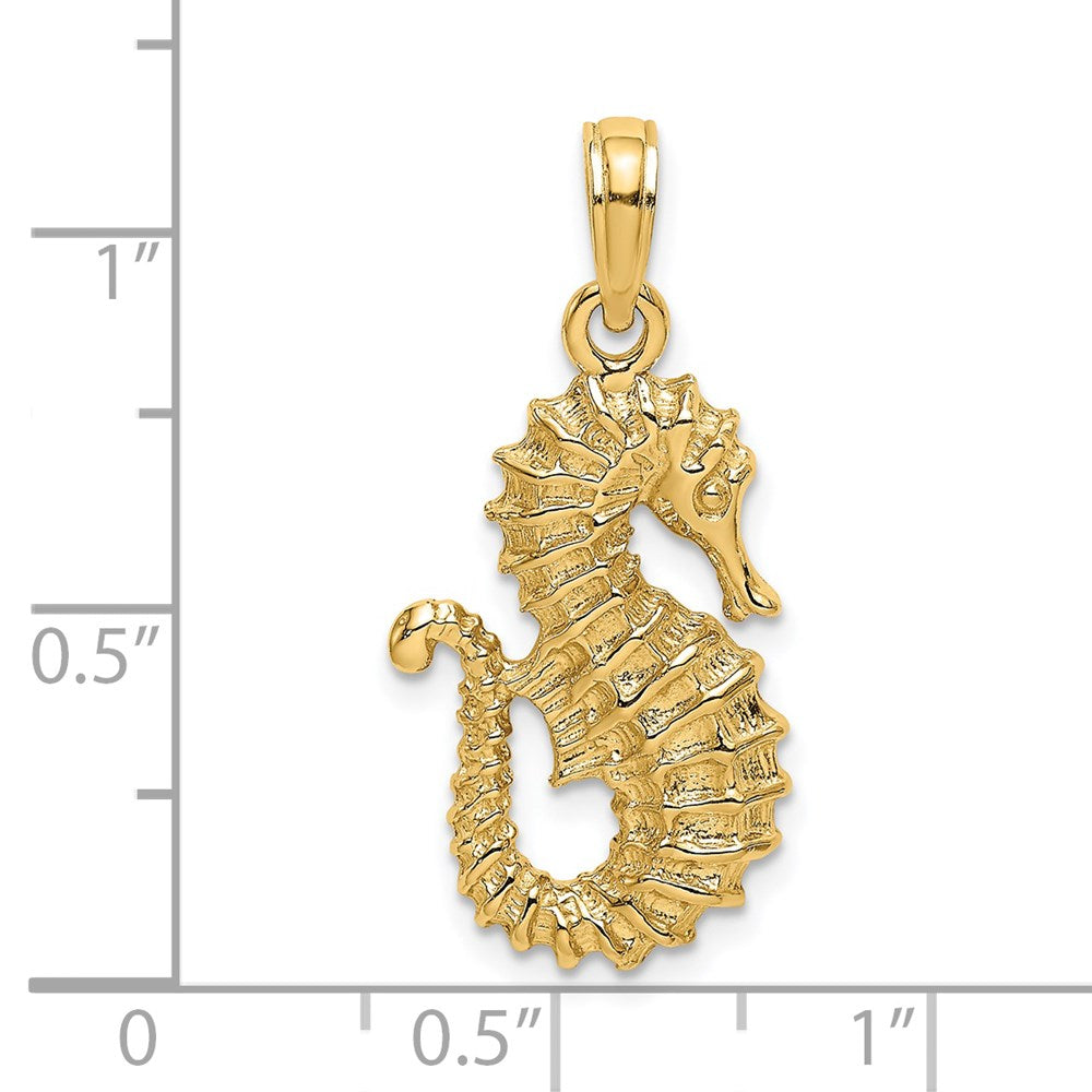 Million Charms 14K Yellow Gold Themed Textured 2-D Nautical Seahorse Charm