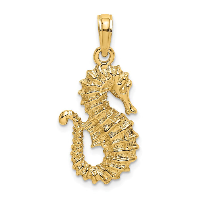 Million Charms 14K Yellow Gold Themed Textured 2-D Nautical Seahorse Charm
