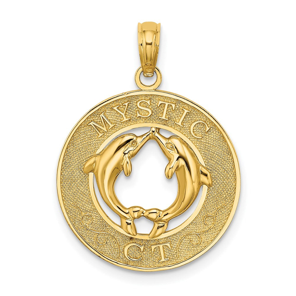 Million Charms 14K Yellow Gold Themed Mystic, Ct Round Frame With Dolphins Charm