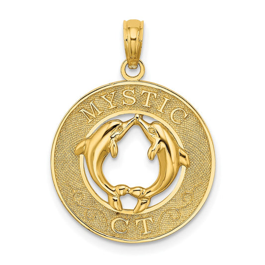 Million Charms 14K Yellow Gold Themed Mystic, Ct Round Frame With Dolphins Charm