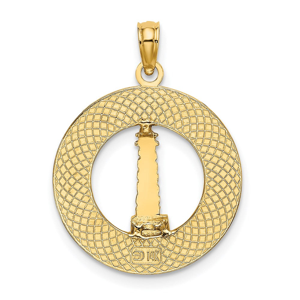 Million Charms 14K Yellow Gold Themed Mystic, Ct Round Frame With Lighthouse Center Charm