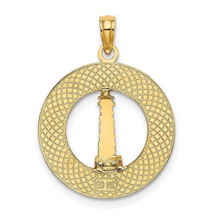 Million Charms 14K Yellow Gold Themed Mystic, Ct Round Frame With Lighthouse Center Charm