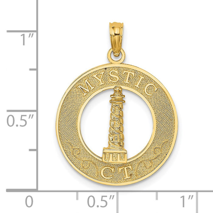 Million Charms 14K Yellow Gold Themed Mystic, Ct Round Frame With Lighthouse Center Charm